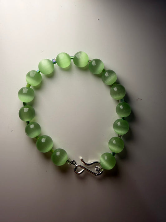 Celadon Glow Bracelet – Green Cat’s Eye Beads