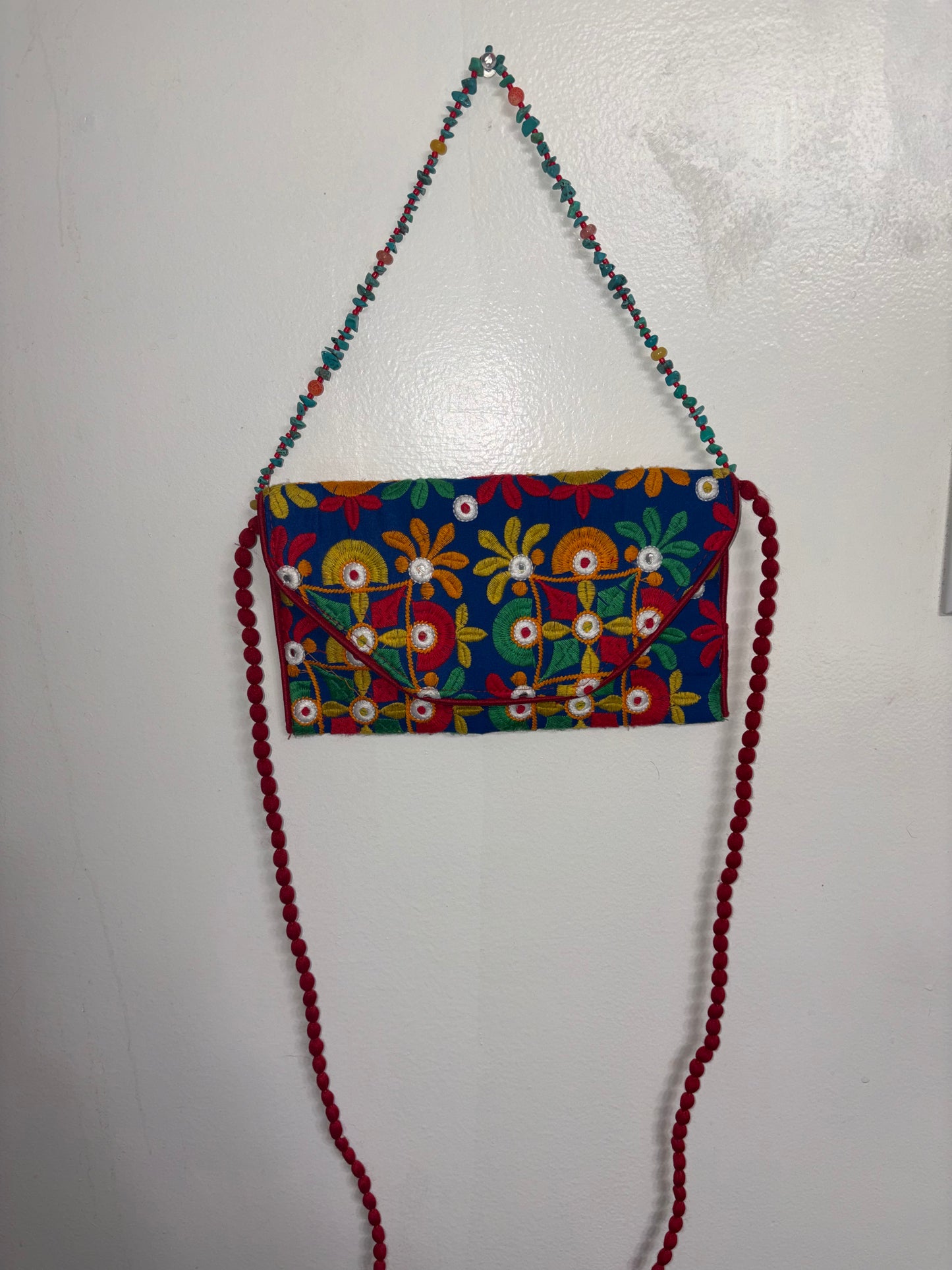 Festa-Thrifted Embroidered Crossbody with Handmade Beaded Strap