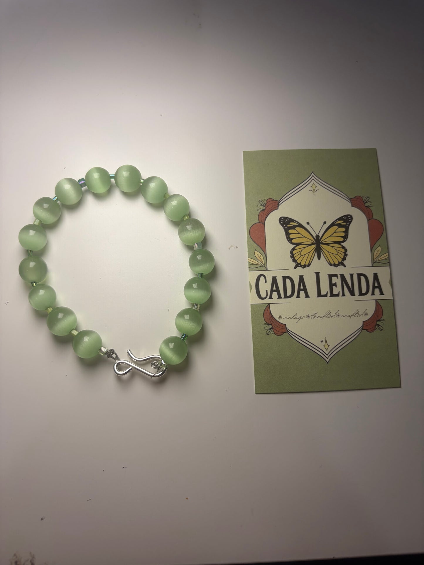 Celadon Glow Bracelet – Green Cat’s Eye Beads