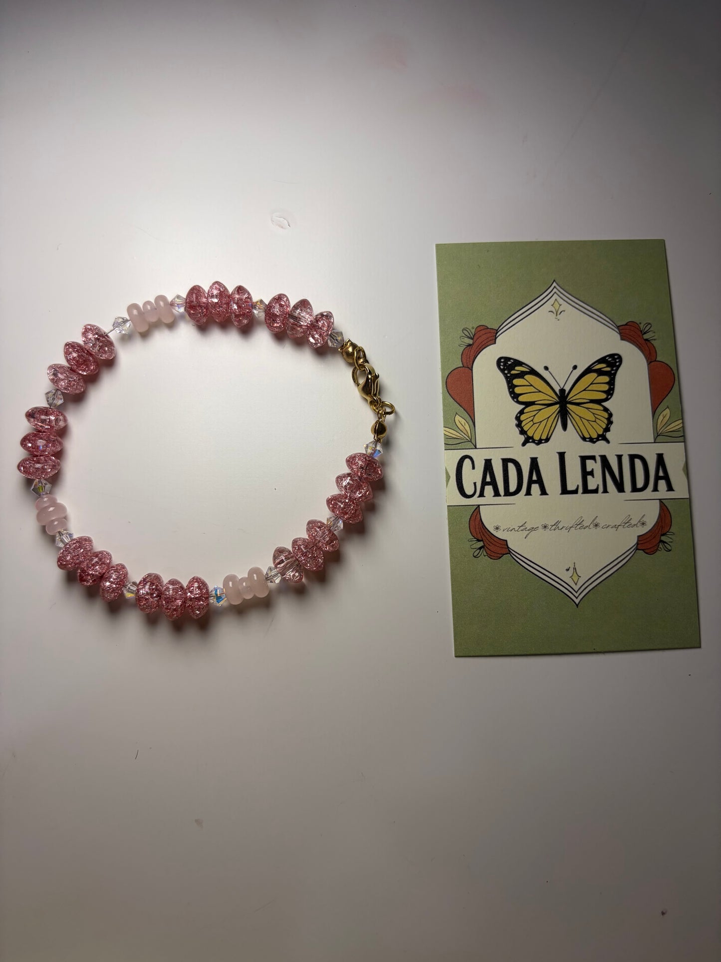 Glow Bracelet – Crackle Glass & Rose Quartz