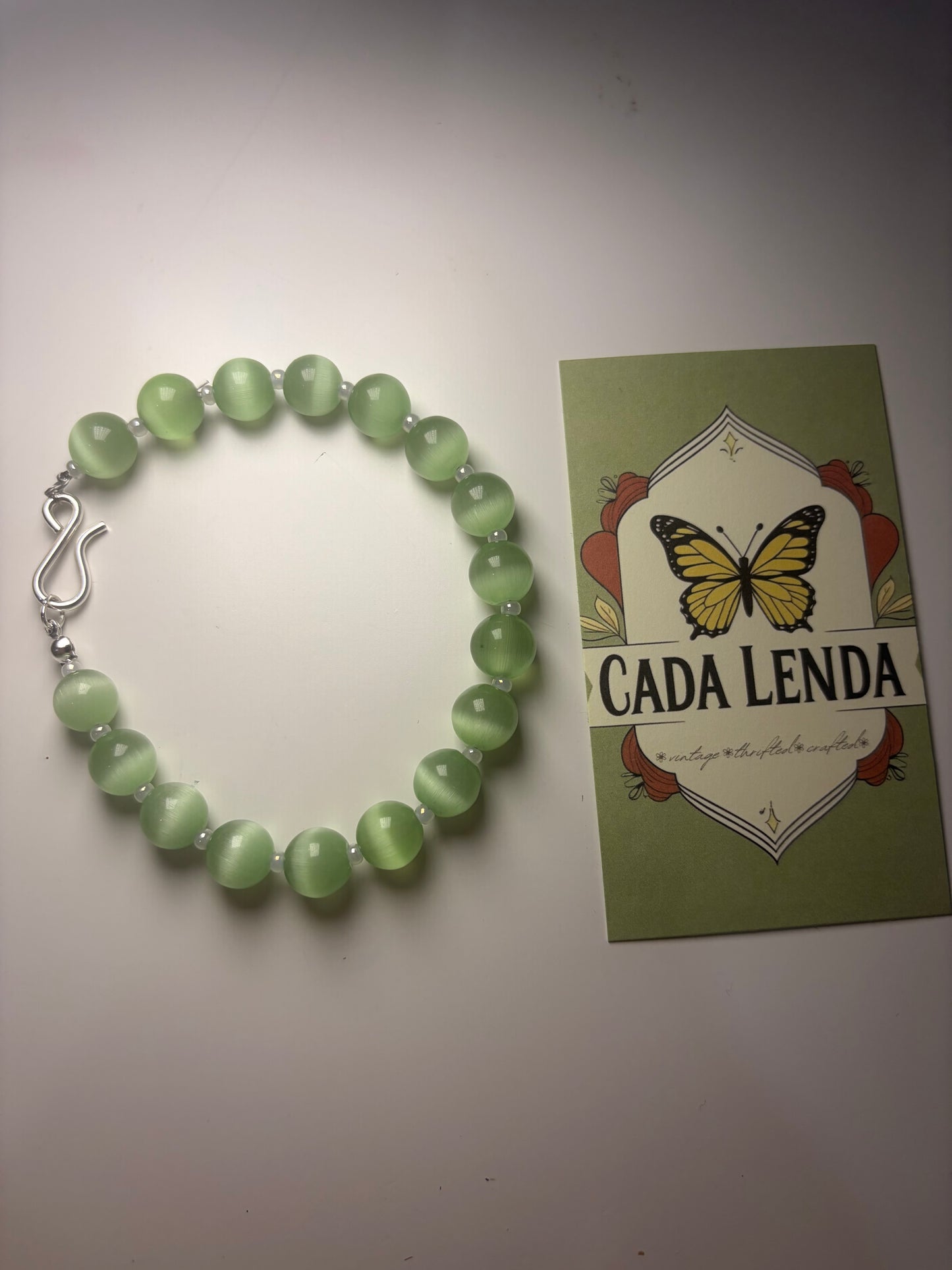 Celadon Glow Bracelet – Green Cat’s Eye Beads