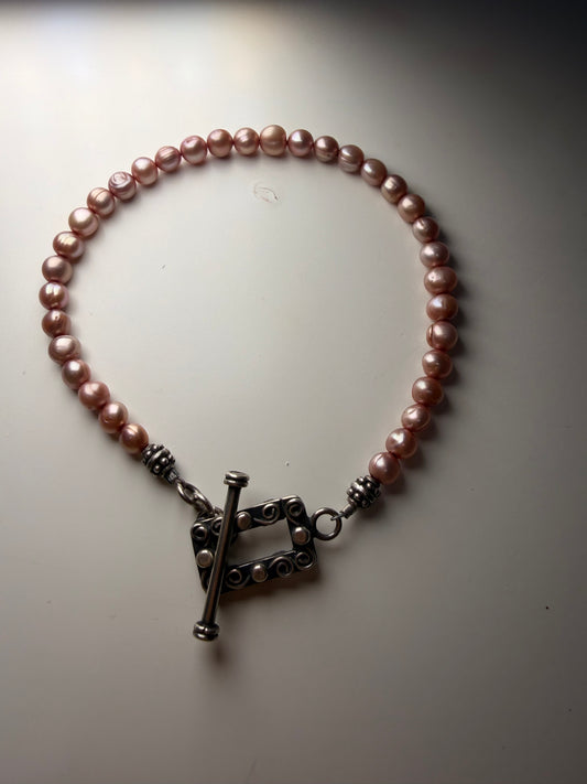 Blush Pearl Bracelet – Freshwater Pearls & Sterling Toggle