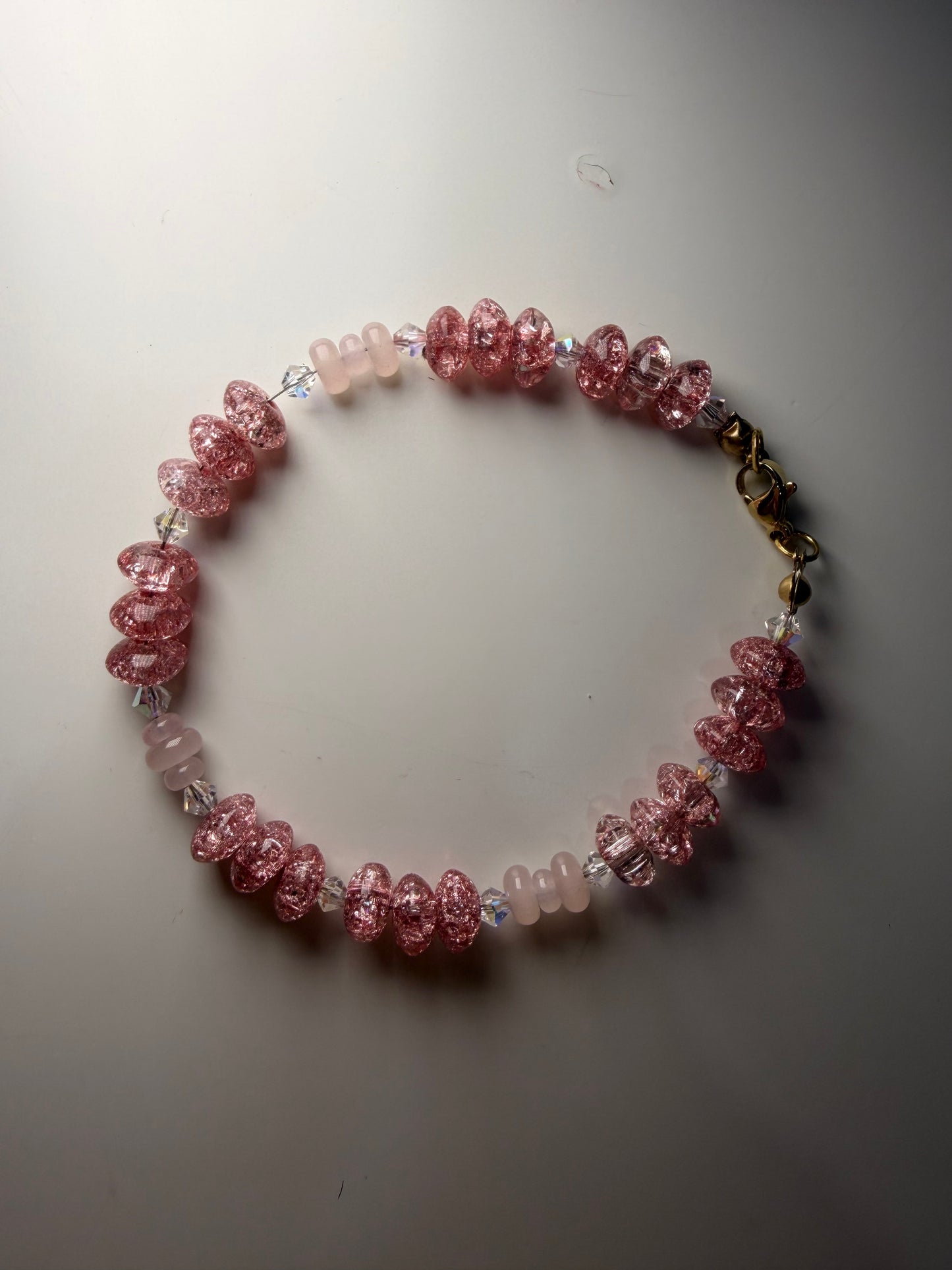 Glow Bracelet – Crackle Glass & Rose Quartz