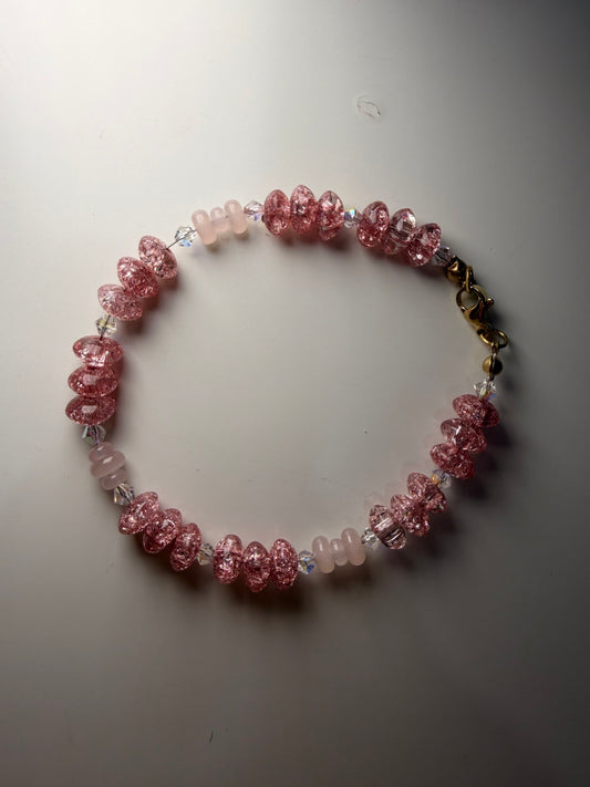 Glow Bracelet – Crackle Glass & Rose Quartz