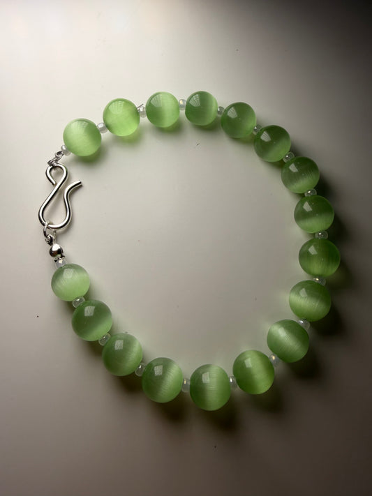 Celadon Glow Bracelet – Green Cat’s Eye Beads