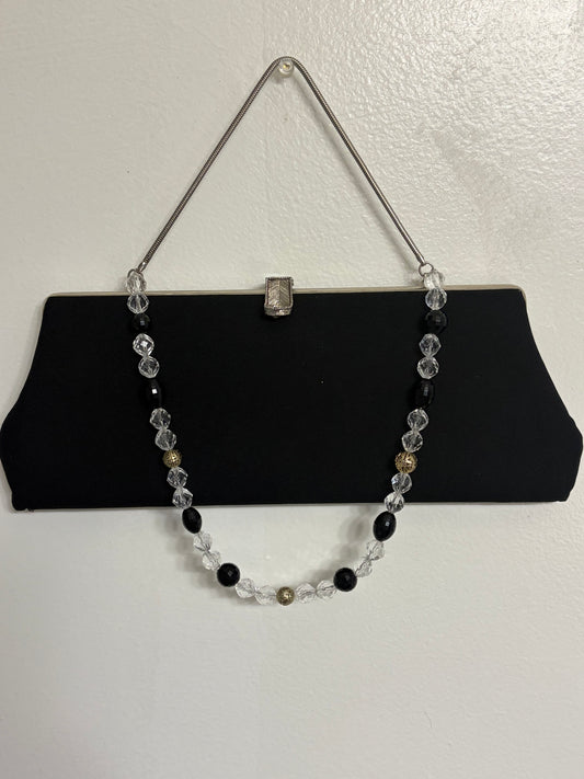 Black Canvas Clutch — Crystal, Black & Gold Beaded Strap