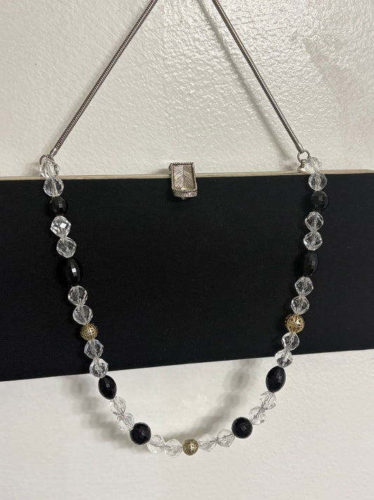 Black Canvas Clutch — Crystal, Black & Gold Beaded Strap