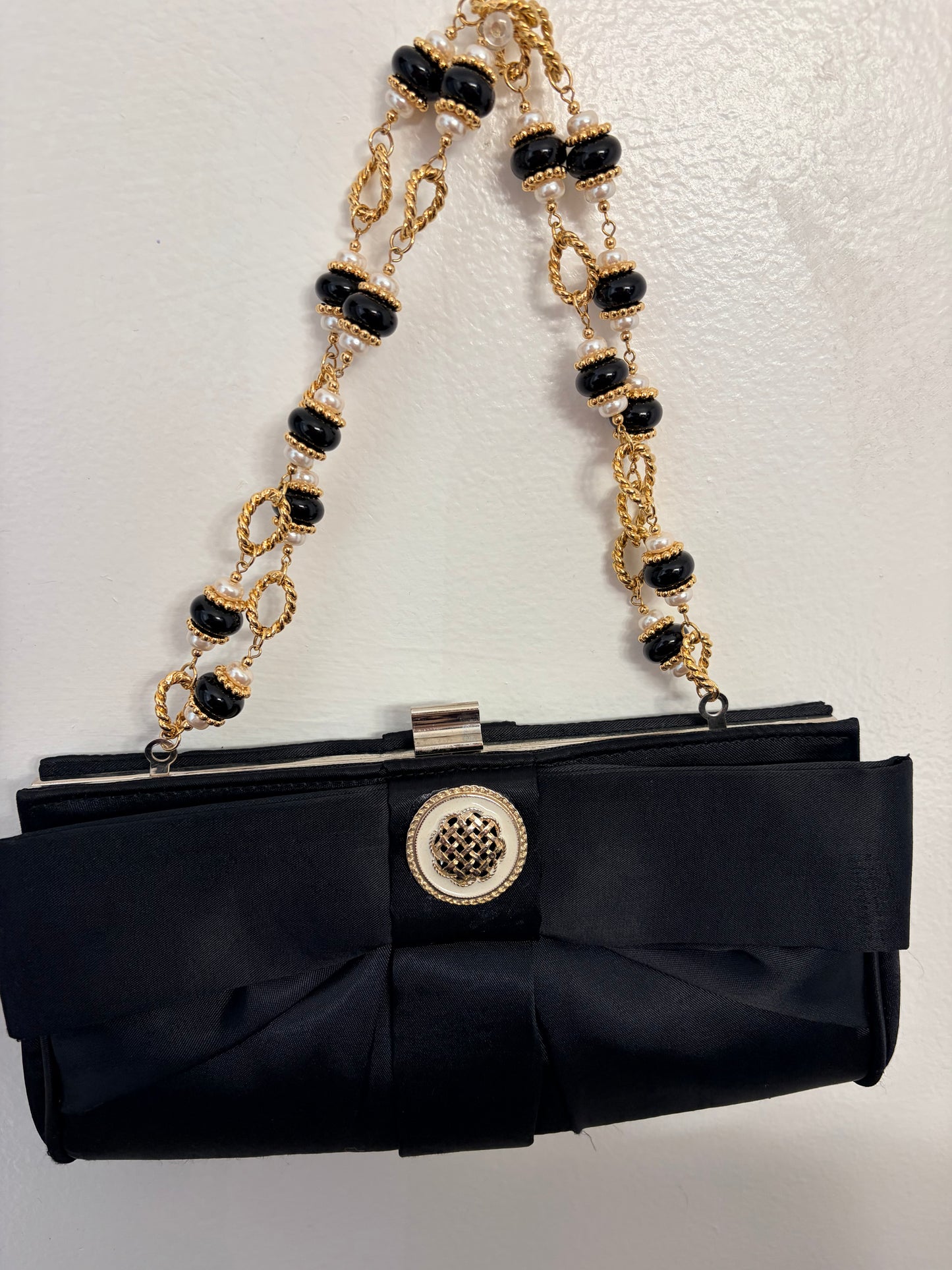 Black & Gold Satin Evening Bow Bag
