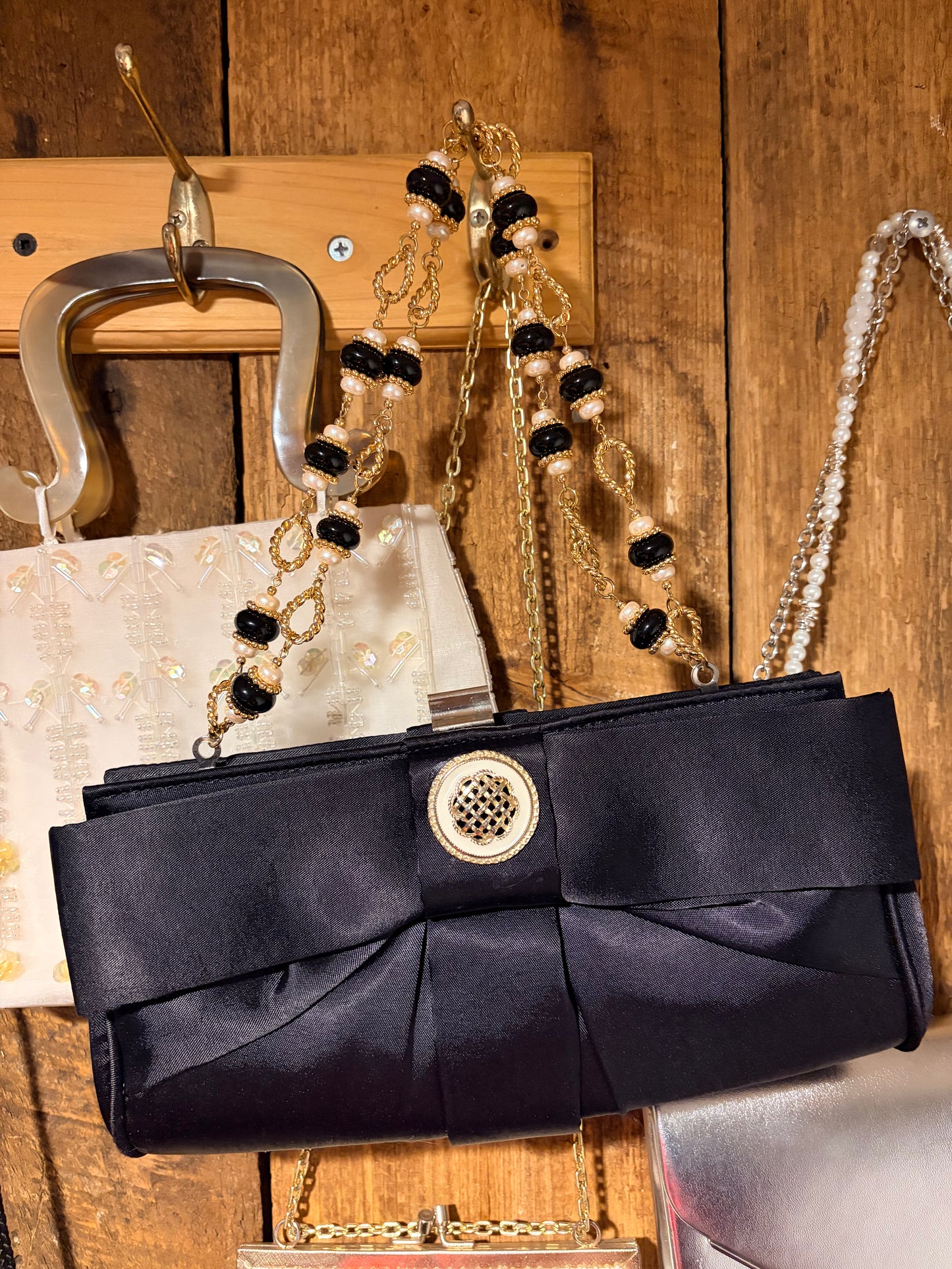 Black & Gold Satin Evening Bow Bag