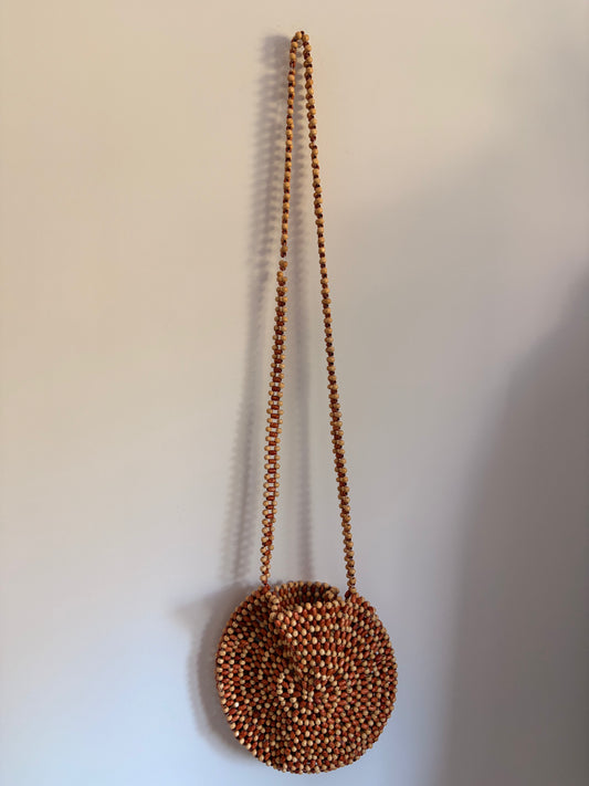 Vintage Wooden Beaded Crossbody Bag