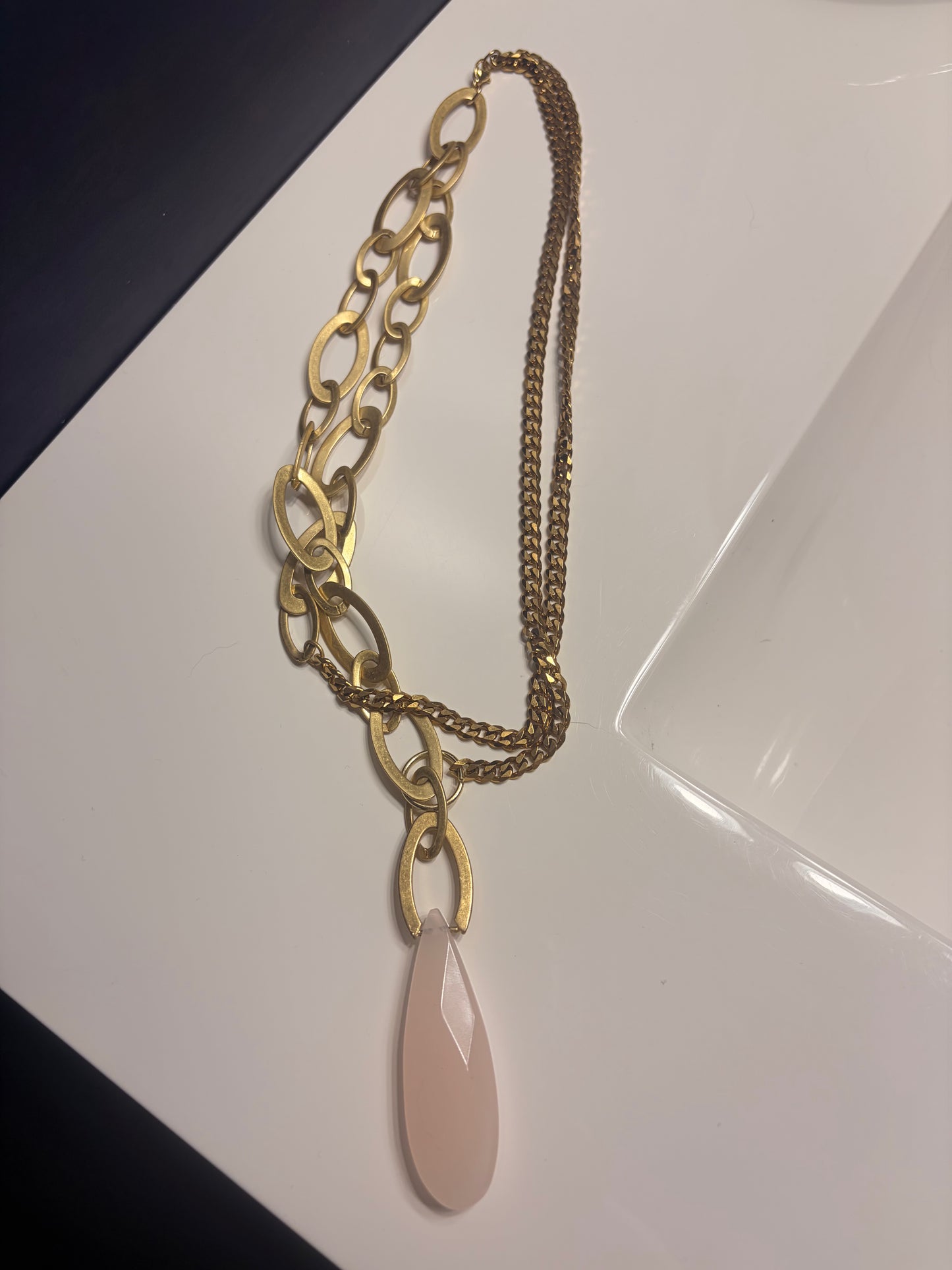 Blush Teardrop Mixed Chain Necklace