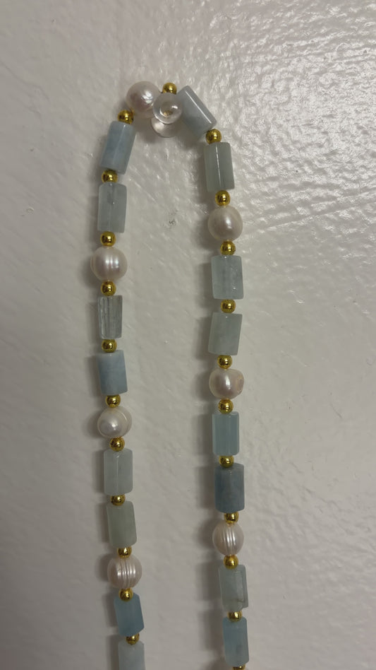 Aquamarine & Freshwater Pearl Necklace