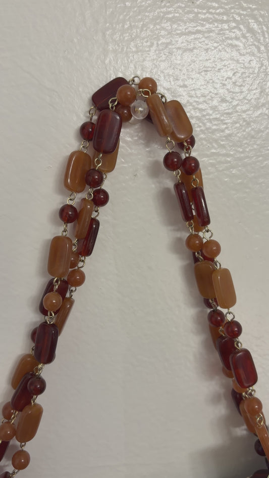 Green Velvet Bag with Amber-Brown Beads